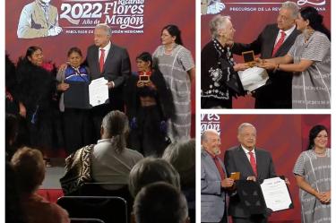López Obrador y Alejandra Frausto al entregar el Premio Nacional de Artes y Literatura 2020-2021.