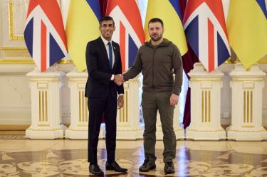 Rishi Sunak y Volodimir Zelenski tuvieron su primera reunión bilateral en medio de la guerra con Rusia. (Reuters)