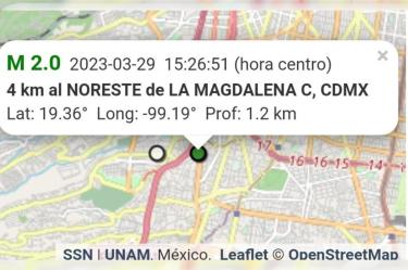 El sismo ocurrió al Noroeste de la alcaldía Magdalena Contreras a las 3:26 de la tarde.