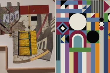 Obra de arte de collage sobre ciudad y diseño textil de diferentes colores