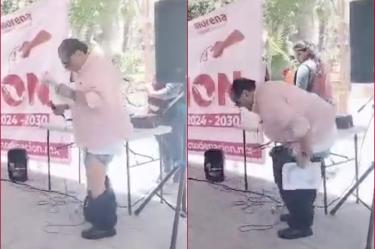 VIDEO: Diputado Javier Borrego se queda sin pantalones en pleno mitin