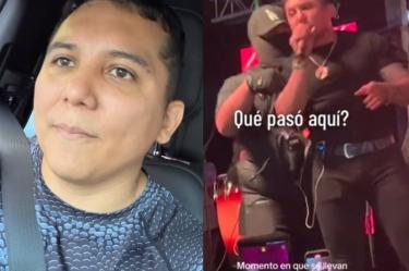 Edwin Luna en automóvil y Edwin Luna en concierto con persona de seguridad atrás