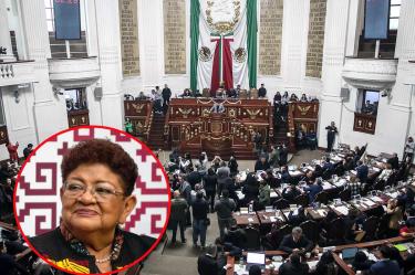 Sesión del Congreso de la CDMX y en un círculo se destaca a Ernestina Godoy.