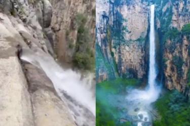 Cascada abastecida de tubería de agua.