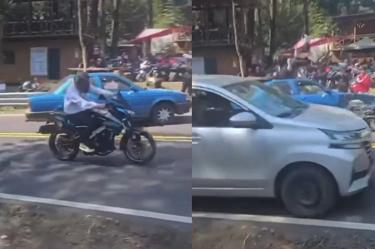 Biker y su acompañante salen volando tras chocar contra un Tsuru
