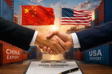 Ilustración sobre negociáción de reducir aranceles entre China y EU.