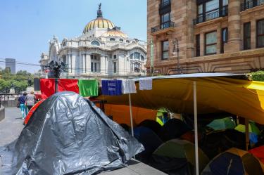 Campamento de integrantes de la CNTE