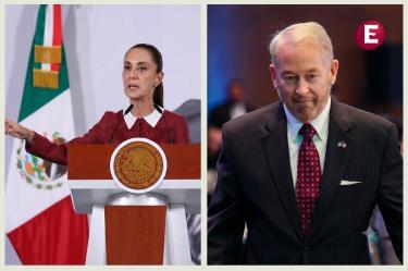 Collage de la Presidenta de México, Claudia Sheinbaum, y el embajador de Estados Unidos, Ronald Douglas Johnson, durante las declaraciones sobre el respeto a la soberanía nacional.