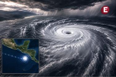 Imagen editorial de la tormenta tropical Cristina sobre el Océano Pacífico, con un mapa que muestra su ubicación frente a Centroamérica y su trayectoria cercana a Nicaragua, Honduras, El Salvador y Guatemala.