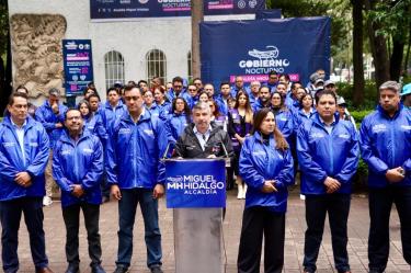Mauricio Tabe encabeza la presentación del Gobierno Nocturno MH junto a directores y personal operativo que participará en las acciones de seguridad y atención nocturna.