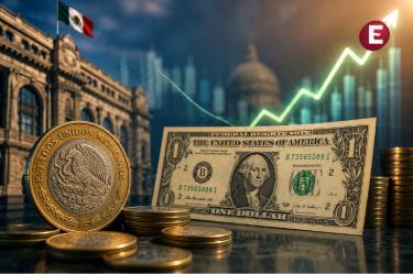 Imagen editorial sobre la apreciación del peso mexicano frente al dólar, impulsada por la desaceleración de la inflación en México y expectativas de estabilidad en la tasa de interés de Banxico.