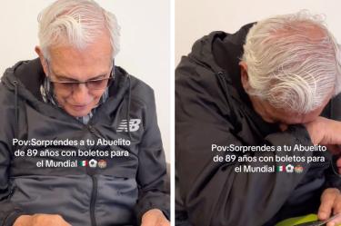 Abuelito llora por boleto que le regaló su nieta para el Mundial.