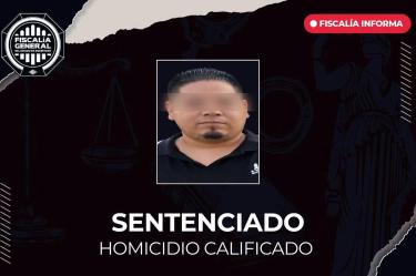 Ficha informativa de la Fiscalía de Querétaro con fotografía de César N y mensaje sobre sentencia por homicidio calificado.