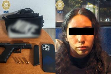 A la joven le fue asegurada una pistola abastecida con cinco cartuchos útiles, así como un teléfono celular