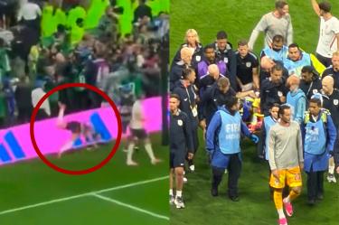Jordan Henderson cayó en las celebraciones de Inglaterra ante México; señalan fractura.