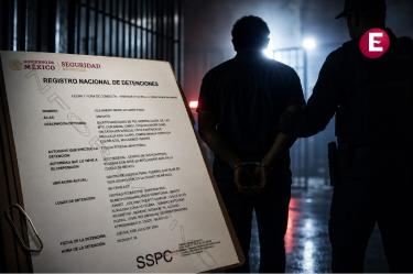 Documento del Registro Nacional de Detenciones junto a la silueta de una persona detenida en una escena policial.