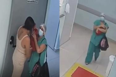 Las imágenes muestran a la empleada ingresando a la sección de maternidad a las 12:36 p.m.