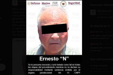 La FGR difundió la imagen de Ernesto “N” tras su detención en Ensenada, Baja California, como parte de una investigación por presunto contrabando de combustible y delincuencia organizada.