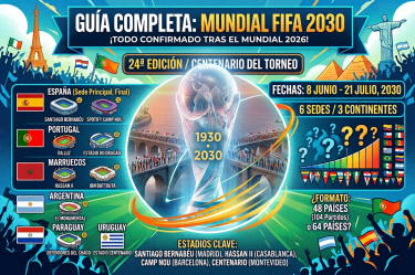 El Mundial 2030 se jugará en 6 países distribuidos en 3 Continentes; Marruecos tendría el estadio con mayor capacidad.