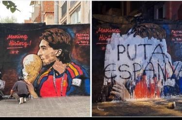 El mural en honor a Ferrán Torres, autor del gol que le dio el segundo título de una Copa del Mundo a la Selección de España, fue vandalizado en menos de 24 horas.