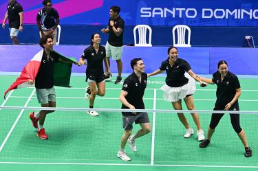 Mexico players celebrates their gold medal victory during the game Mexico vs (and) Guatemala, as part to Badminton Mixed Team- Finals, Central American and Caribbean Games Santo Domingo 2026, at Table Tennis Pavilion, on July 25, 2026, Santo Domingo, Dominican Republic.