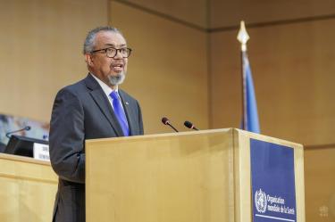 Tedros Adhanom Ghebreyesus, director general de la OMS, durante una intervención en un acto oficial de la organización. Foto de archivo, OMS.