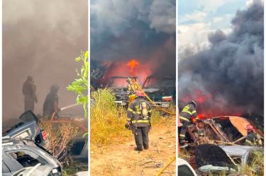 Incendio de pastizal consume más de cien vehículos en corralón de Reynosa