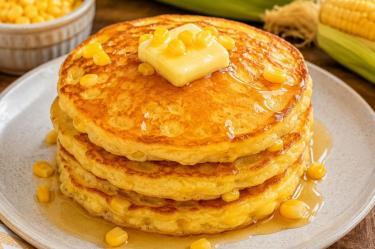 Esponjosos hot cakes de elote, un desayuno con sabor a pastel