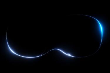 Representación conceptual de lentes inteligentes con un contorno luminoso azul sobre fondo negro, sin personas ni texto.