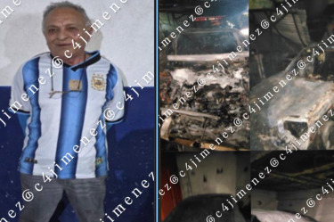 Hombre de 54 años aparece sonriendo en una fotografía junto a imágenes de vehículos dañados por un incendio en Tláhuac.