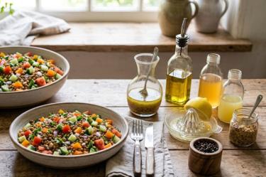 Ensalada de lentejas con vinagreta de aceite de oliva