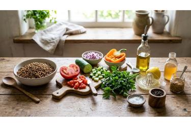 Ensalada de lentejas con vinagreta de aceite de oliva