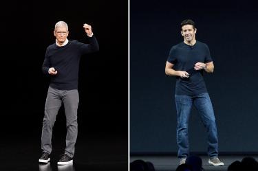 John Ternus (derecha) es la nueva cabeza de Apple reemplazando a Tim Cook (izquierda)