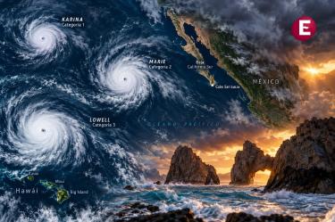 Huracanes Marie, Karina y Lowell avanzan sobre el Océano Pacífico frente a las costas de México y Hawái