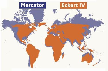 La proyección de Mercator, creada en el siglo XVI, distorsiona el tamaño real de los continentes.