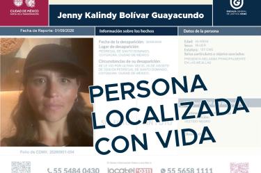 Jenny Kalindy Bolívar Guayacundo había sido vista por última vez el 26 de agosto en Coyoacán y su desaparición fue reportada ante las autoridades el 1 de septiembre.