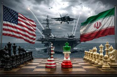 Ilustración sobre bombardeos de Irán en la guerra contra EU.