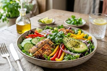 Ensalada de pepino y pollo para una cena ligera