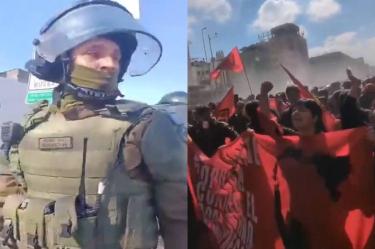 Jóvenes participan en las marchas por el 53 aniversario del golpe de Pinochet.