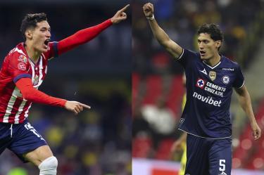 Chiquete Orozco celebra sus goles ante América, vistiendo las playeras de Chivas y Cruz Azul.