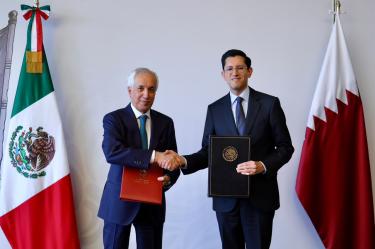 El secretario de Relaciones Exteriores, Roberto Velasco, recibió este jueves al ministro de Estado para Asuntos Exteriores de Qatar, Sultan bin Saad Al-Muraikhi.