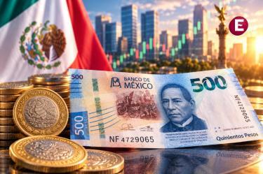 Peso mexicano se aprecia frente al dólar; billete de 500 pesos y monedas mexicanas junto a indicadores financieros.Peso mexicano se aprecia frente al dólar; billete de 500 pesos y monedas mexicanas junto a indicadores financieros.