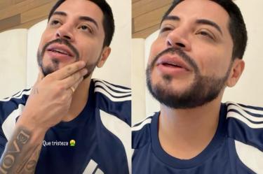 Eduin Caz con camiseta deportiva azul aparece en dos capturas de su video sobre los cobros de agua y luz en su casa.