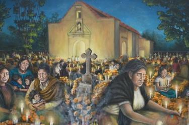 La obra de Iván Doroteo Tuala se basa en los festejos que se realizan cada 31 de octubre en el panteón de San Sebastián, en Xoxocotlán, Oaxaca.