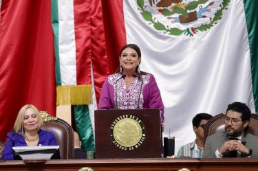 Clara Brugada, jefa de Gobierno de la Ciudad de México, durante la presentación de su Segundo Informe de Gobierno.