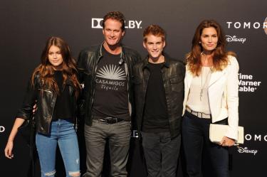 ANAHEIM, CA - MAY 09: (L-R) Kaia Gerber, businessman Rande Gerber, Presley Gerber and model Cindy Crawford attend Disney's 'Tomorrowland' - Los Angeles Premiere at AMC Downtown Disney 12 Theater on May 9, 2015 in Anaheim, California.CAP/ROT/TM ©TM/ROT/Capital Pictures