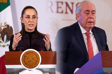 La presidenta Claudia Sheinbaum en conferencia de prensa junto a Leonel Cota Montaño, tras confirmar su salida de la Subsecretaría de Agricultura.