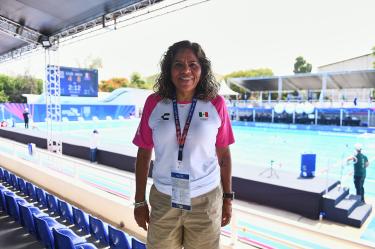 Maria Jose Alcala President of the Mexican Olympic Committee during the game Cuba vs (and) Mexico, as part to Waterpolo Womens - Preliminary Round, Central American and Caribbean Games Santo Domingo 2026, at Juan Pablo Duarte Aquatic Center, on July 24, 2026, Santo Domingo, Dominican Republic.