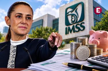 Claudia Sheinbaum y el IMSS en una composición sobre las nuevas reglas de la Modalidad 40 y los límites al salario de cotización para obtener una pensión.