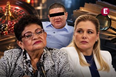Ernestina Godoy y Maru Campos al frente, con César Jáuregui al fondo, en una composición editorial sobre nuevas investigaciones por presunta corrupción relacionada con casinos y prestanombres en Chihuahua.